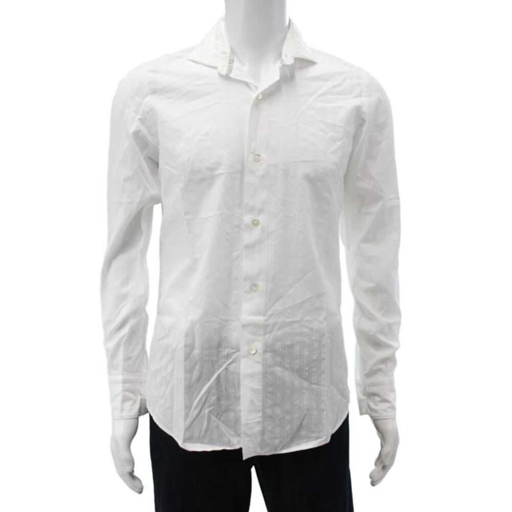 ELEVENTY Mens Button Front Long Sleeve Collared Shirt White Cotton Size 15